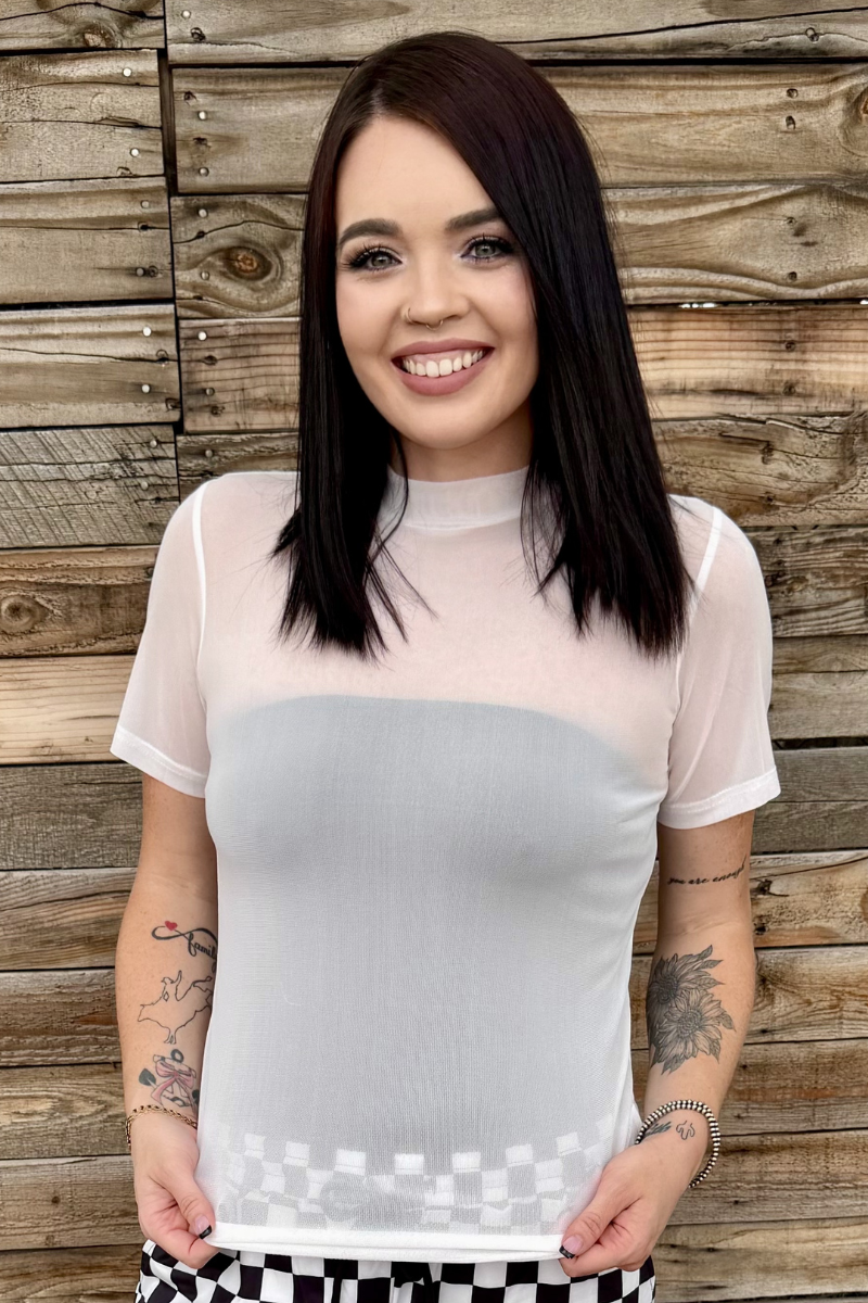 MESHED OUT WHITE IVORY SHORT SLEEVE TOP