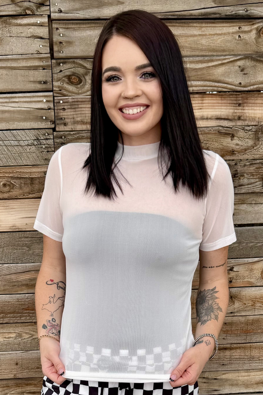 MESHED OUT WHITE IVORY SHORT SLEEVE TOP