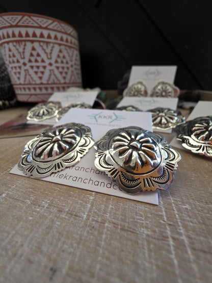 THE GENEVIEVE BLACKGOAT LARGE SILVER CONCHO STUD EARRINGS