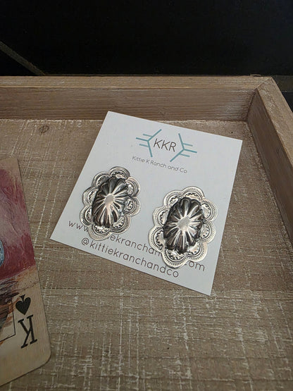 LEVINA BENALLY STERLING SILVER OVAL CONCHO STUDS