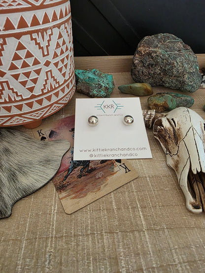STERLING SILVER HANDMADE LARGE NAVAJO PEARL STUD EARRINGS