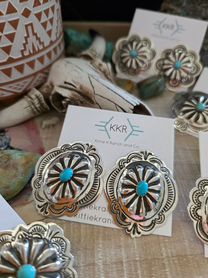 THE GENEVIEVE BLACKGOAT LARGE TURQUOISE CONCHO STUD EARRINGS