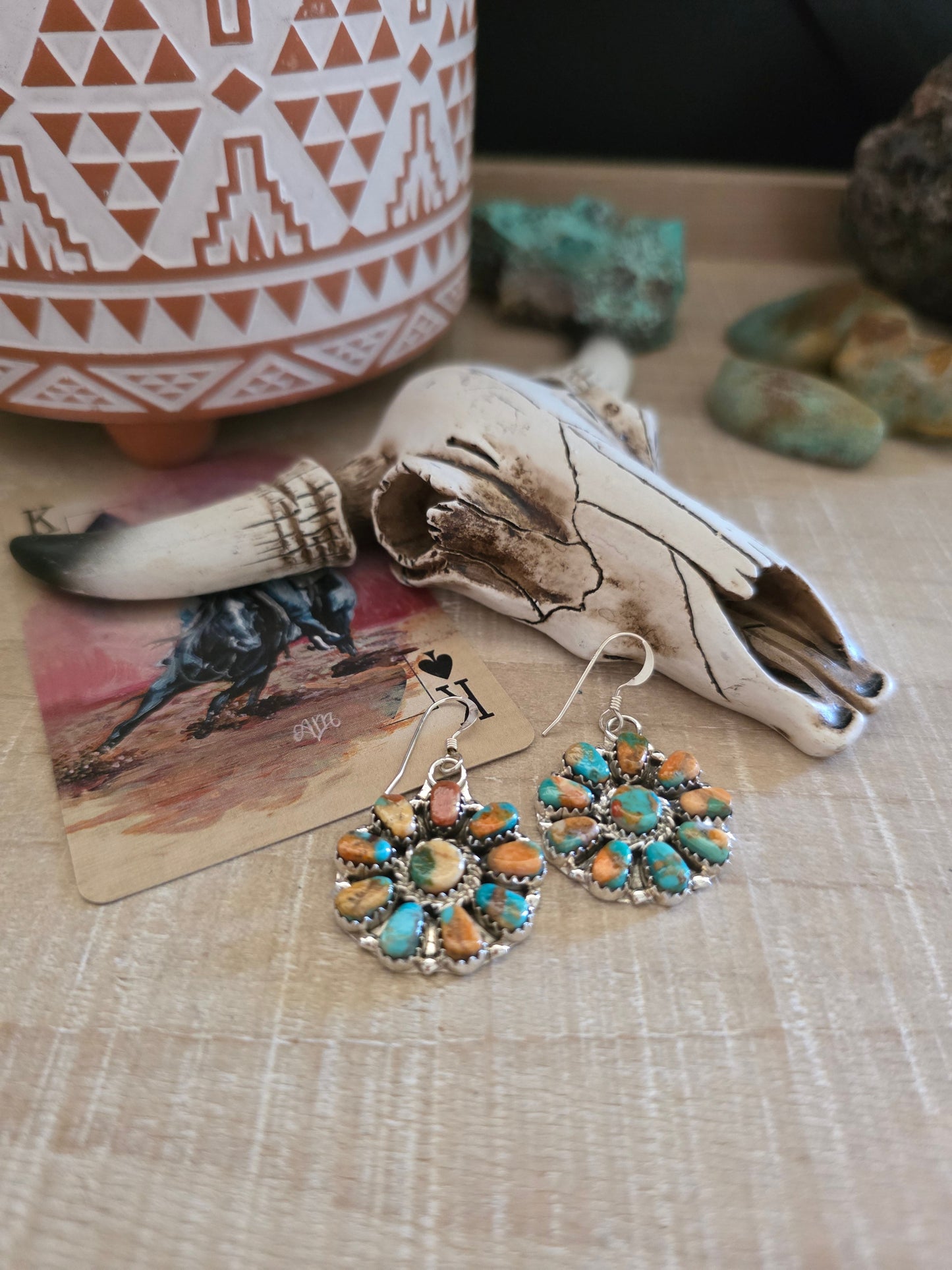 JASON BENALLY CLUSTER MIXED STONE EARRINGS