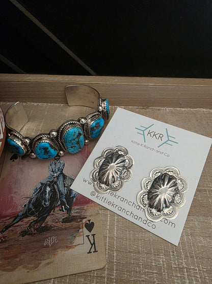 LEVINA BENALLY STERLING SILVER OVAL CONCHO STUDS