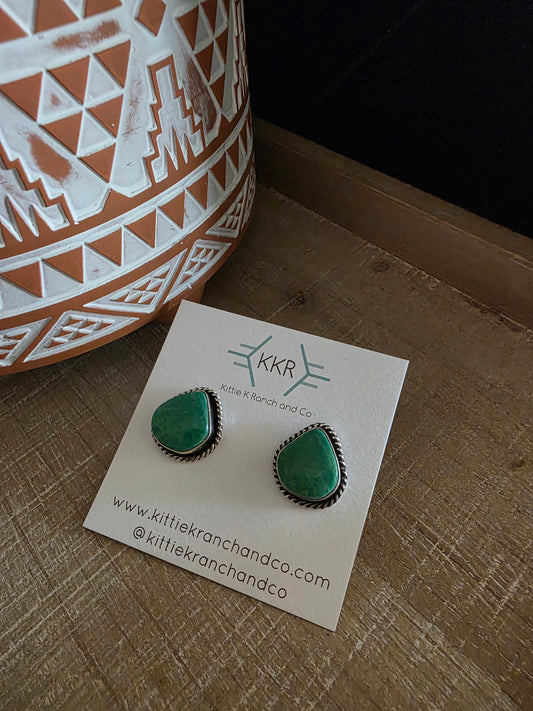 VIRGINIA BECENT KINGMAN TURQUOISE TEARDROP EARRINGS
