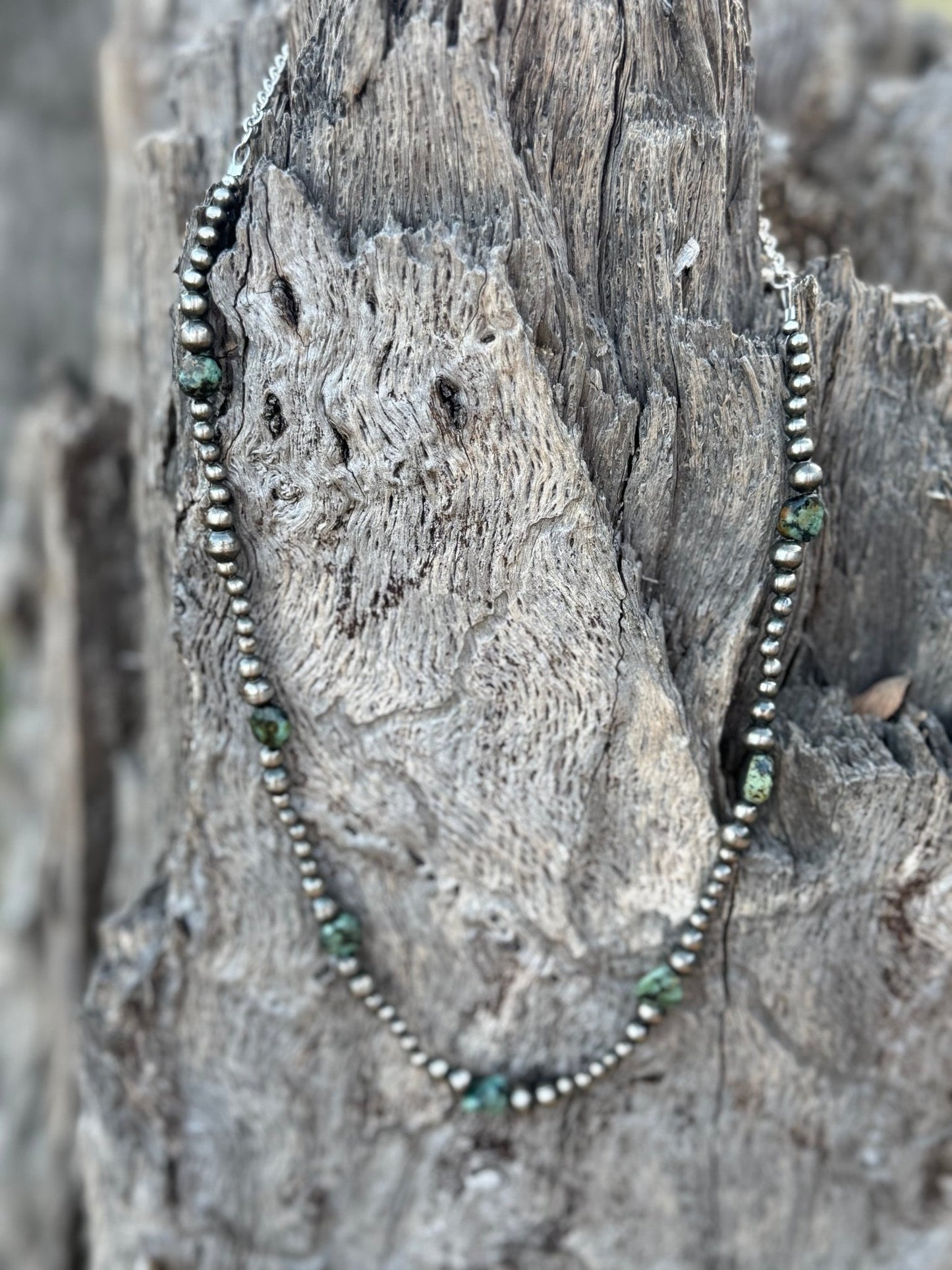 Silver Beads Turquoise Flats Beaded Necklace